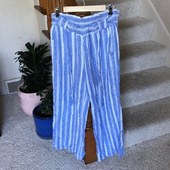 Indigo Rein Linen Coastal Striped Wide Leg Beach Pants - Picture 1 of 8